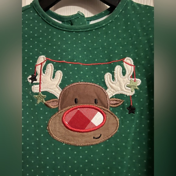 HTF Ricrac & Ruffles romper, Christmas, Rudolph, green, size 12 mo, Super cute - Picture 3 of 6
